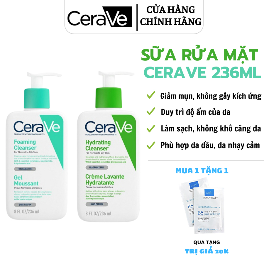 Sữa Rửa Mặt Cerave Chính Hãng Sạch Sâu Cho Da Thường Đến Da Dầu dung tích 236ML