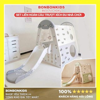 Set liên hoàn cầu trượt xích đu, Nhà chơi tam tam giác vận động cho bé 5 in 1, Nhà chơi cầu trượt cho bé