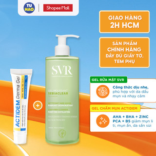 Combo da mụn Gel rửa mặt SVR Sebiaclear 400ml + Gel giảm mụn Actidem Derma 18gr/Gel rửa mặt SVR Sebiaclear 55/200/400 ml