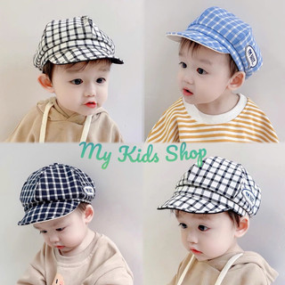 Mũ nồi, mũ beret trẻ em kẻ caro I'm busy cho bé 3-15 tháng