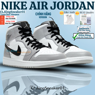 Giày _JD 1 Mid Light Smoke Grey (JĐ1 Xám Trắng)-Hàng Chuẩn Từ Cao Cấp-Best(Quảng Châu) Full Bill Box Hãng Newww