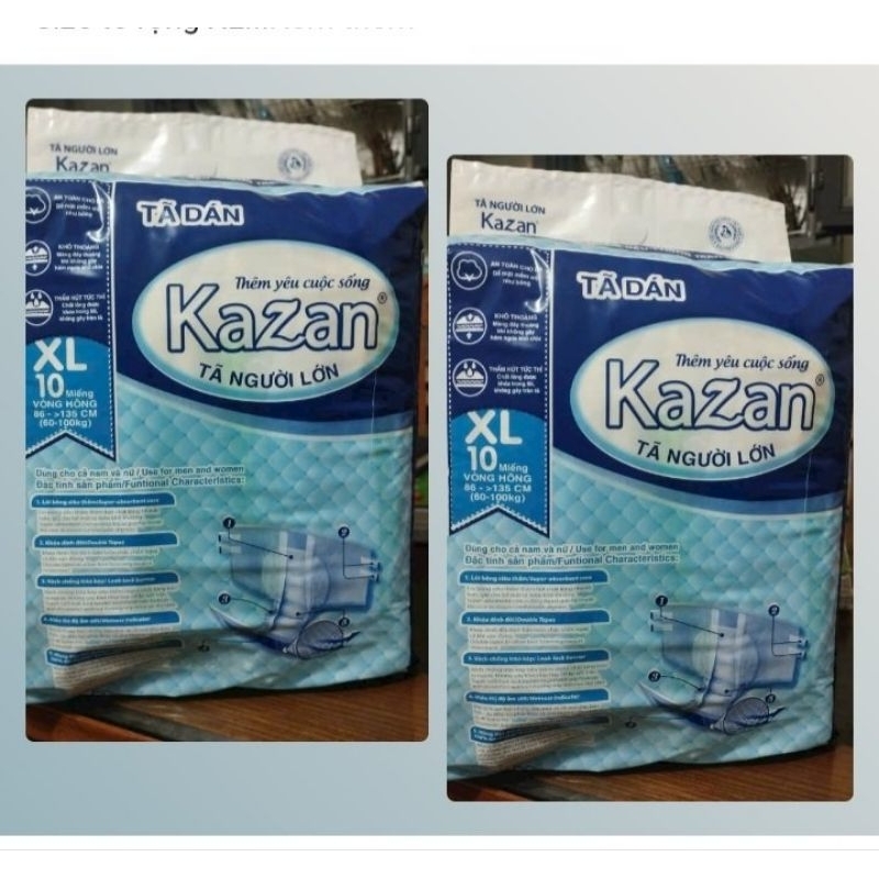 Bỉm dán người già kazan 90kg size XL gói 10 miếng cho người từ 70_100kg(68_135cm) có vách ngăn chống tràn mềm mỏng
