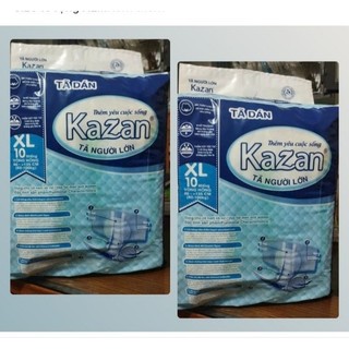 Bỉm dán người già kazan 90kg size XL gói 10 miếng cho người từ 70_100kg(68_135cm) có vách ngăn chống tràn mềm mỏng