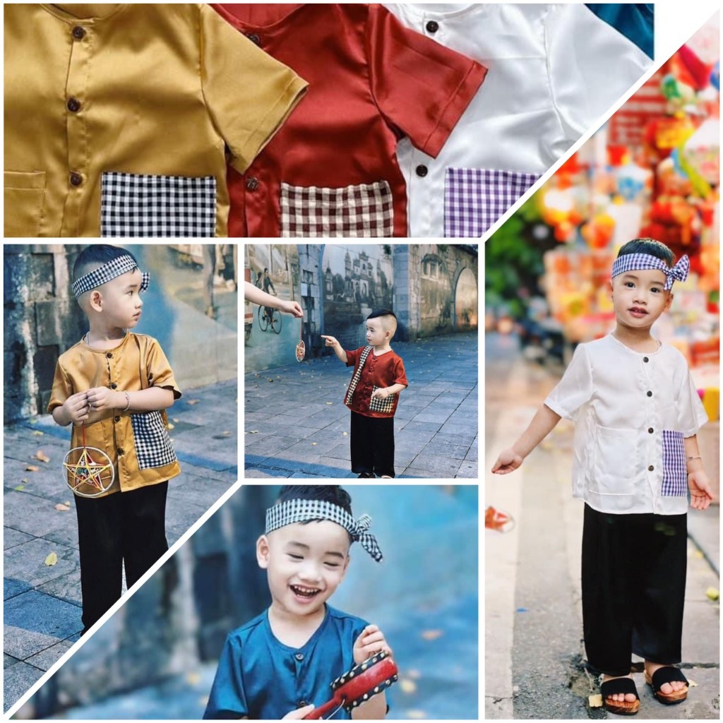 Bộ bà ba bé trai kèm khăn rằn