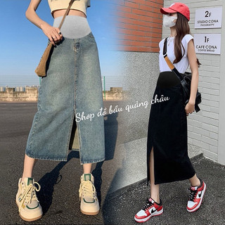 Chân váy jeans bầu, chân váy jeans công sở xẻ trước siêu xinh ( hàng quảng châu loại 1)