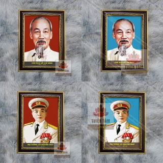 Tranh Bác Hồ-Bác Võ Nguyên Giáp size nhỏ 27x36cm chất liệu vải phủ bóng + khung composite xịn xò