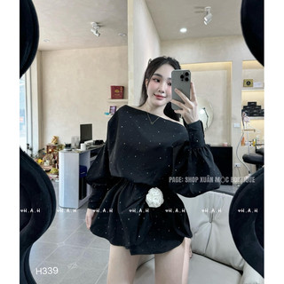 Váy lệch vai đính đá bling hoa eo xinh trẻ trung