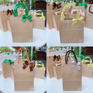 Mẫu mới: Túi giấy vintage đựng quà tặng, túi giấy Kraft quai ruy băng tặng kèm nơ lụa có nhiều size cho khách chọn