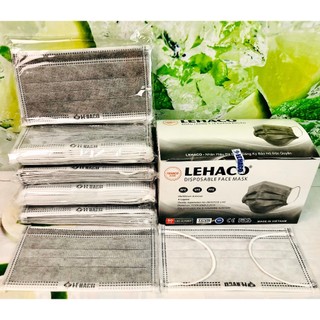 Khẩu trang 4 lớp Lehaco Màu Xám hộp 50 cái giấy Kháng Khuẩn - Khẩu trang Y tế Lehaco Kháng Khuẩn