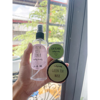 Set mask trà xanh, kem mụn, toner hoa hồng handmade