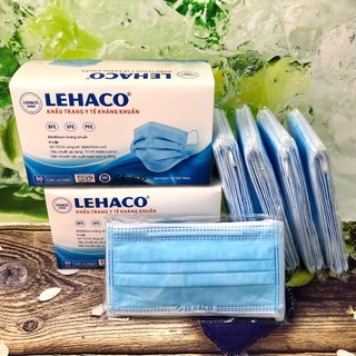 Khẩu trang 4 lớp Lehaco màu Xanh Kháng Khuẩn hộp 50 cái