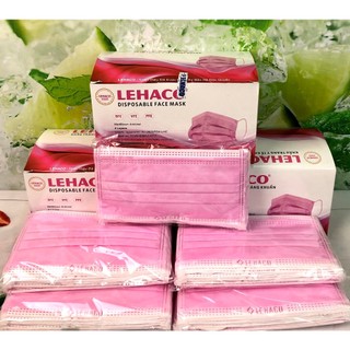 Khẩu trang 4 Lớp Lehaco kháng khuẩn màu Hồng 50 cái/ hộp - Khẩu trang y tế kháng khuẩn Lehaco