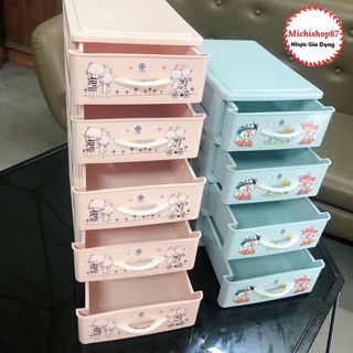Tủ Nhựa Mini 3,4,5 Tầng Họa Tiết Xinh Xắn Nhựa Việt Nhật Đựng Mỹ Phẩm, Đồ Trang Điểm Tiện Ích