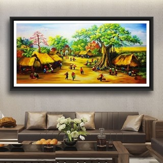 Tranh gắn đá đồng quê KT:120x60cm,150x70cm,tranh đính đá chưa gắn.