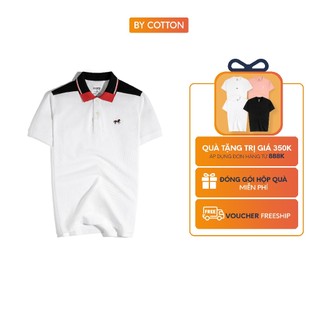 Áo thun polo nam cao cấp màu trắng phối vai đen thêu ngựa by cotton