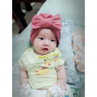 Mũ Nón Turban Cho Bé Gái Màu Hồng Ruốc Kiểu Nút Nơ