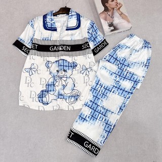 Bộ pijama lụa xước, mango cộc dài cao cấp