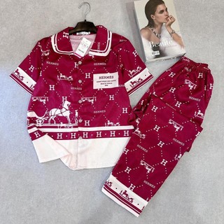Bộ pijama lụa xước, mango cộc dài cao cấp