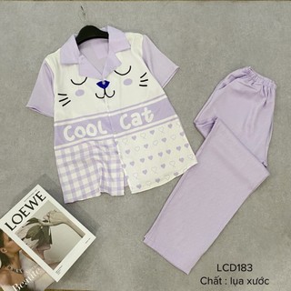 Bộ pijama lụa xước, mango cộc dài cao cấp