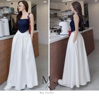 set  Váy Nữ-Áo 2 Dây jean Croptop Denim Thắt Nơ Mix Với Chân Váy Maxi Nhẹ Nhàng