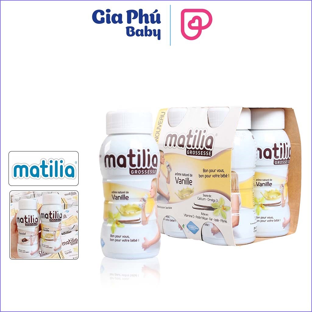 Sữa bầu Matilia lốc 4 hộp 200g vị Vani - Socola - Dâu - Chuối hàng chính hãng