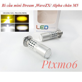 Đèn pha led bi cầu mini 2 mầu chân m5 cos vàng pha trắng đèn pha xe dream