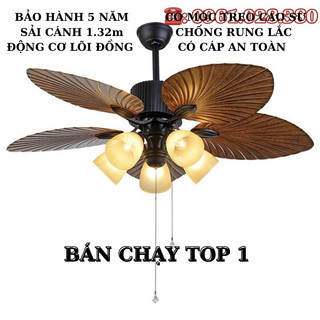 Quạt trần đèn cánh lá 5 chao có bảo hành