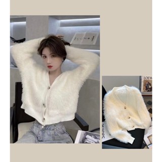 Áo khoác Cardigan len lông thỏ cổ V chất liệu mềm mịn chuẩn form, áo cardigan cúc dáng ngắn (CÓ BIG SIZE) MOQC SP46