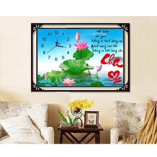 Tranh đính đá đồng hồ cha mẹ KT:50x70cm,tranh gắn đá chưa gắn.