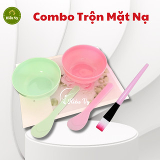 Combo bát nhựa, thìa nhựa, cọ cán nhựa trộn mặt nạ