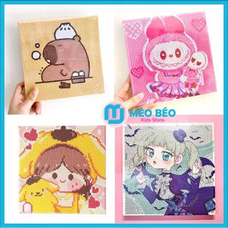 Tranh đính đá tự làm, tranh đính đá mini capybara, gấu dâu 20x20 cm - mèo béo kids store