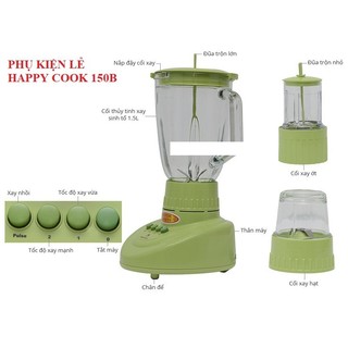 Linh kiện máy xay sinh tố happy cook HCB 150B, 150C - cối thủy tinh to, cối thủy tinh nhỏ, gioăng, nắp đậy