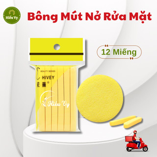 Gói 12 miếng mút nở bọt biển rửa mặt chivey mềm mịn | bông mút vàng rửa mặt