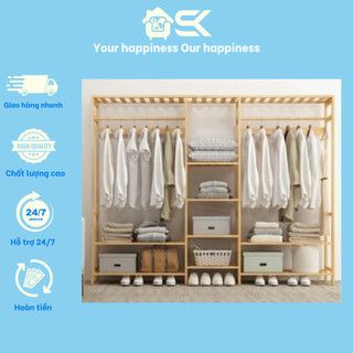 Tủ treo quần áo [Ảnh Thật] , tủ quần áo trống khung tre mẫu lớn 149x30x165cm