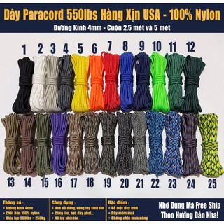 Dây dù Paracord 550lbs Hàng Xịn USA 100% Nylon