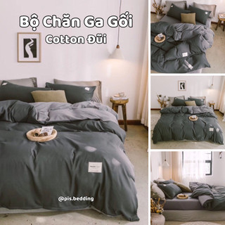 Bộ chăn ga gối cotton đũi - ghi phối ghi