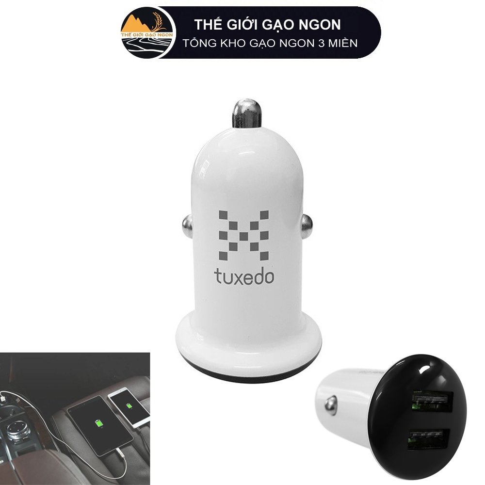 Củ sạc ô tô 2 cổng mini Tuxedo C2 nhỏ gon, hỗ trợ sạc cùng lúc 2 thiết bị