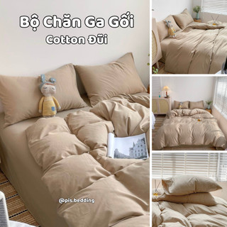 Bộ Chăn Ga Gối Cotton Đũi - Trơn Be