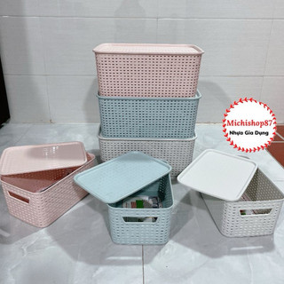 Giỏ Nhựa Có Nắp 3 Size Nhựa Việt Nhật, Giỏ Đựng Đồ Đa Năng Có Nắp Đậy Tiện Lợi