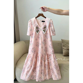 Đầm hồng cổ thêu hoa - bimi