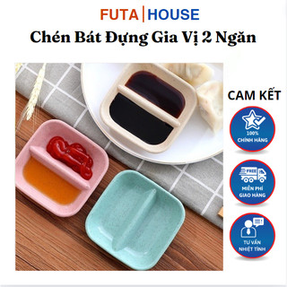 Chén bát đựng gia vị 2 ngăn dĩa đựng nước chấm
