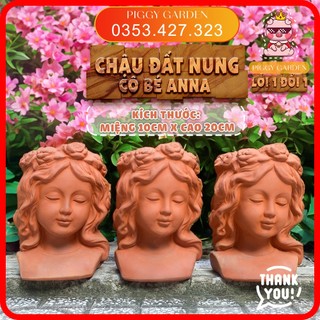 Chậu đất nung - Chậu trồng sen đá, xương rồng - Chậu cô bé Anna miệng 10cm, cao 20cm