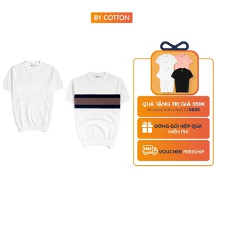 Áo thun nam cao cấp tay ngắn cổ tròn dệt kim phối sọc ngực 2 màu by cotton