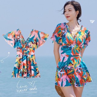 Đồ bơi nữ LIỀN thân cổ V váy xòe che khuyết điểm bụng bắp tay kín đáo MS963 (SIZE M-L-XL)