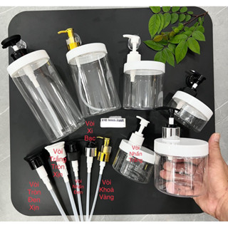 HỦ VÒI NHẤN ĐỰNG KEM - HỦ PET TRONG CÓ VÒI PUMB / Nắp trắng - Hộp nhựa Nắp nhôm VÀNG / BẠC 1kg 500ml 500g 200ml 100g