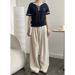 GERME Quần vải nữ ống suông dáng rộng chiết ly, Quần ống rộng mùa hè nữ chất vải linen hack dáng dễ phối đồ Q6240624
