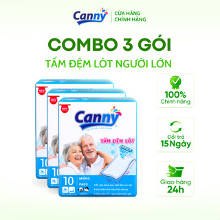 Combo 3 gói Tấm Đệm Lót Người Lớn CANNY Siêu Mềm Mại, Siêu Thấm, Kháng Khuẩn (10 miếng/gói)