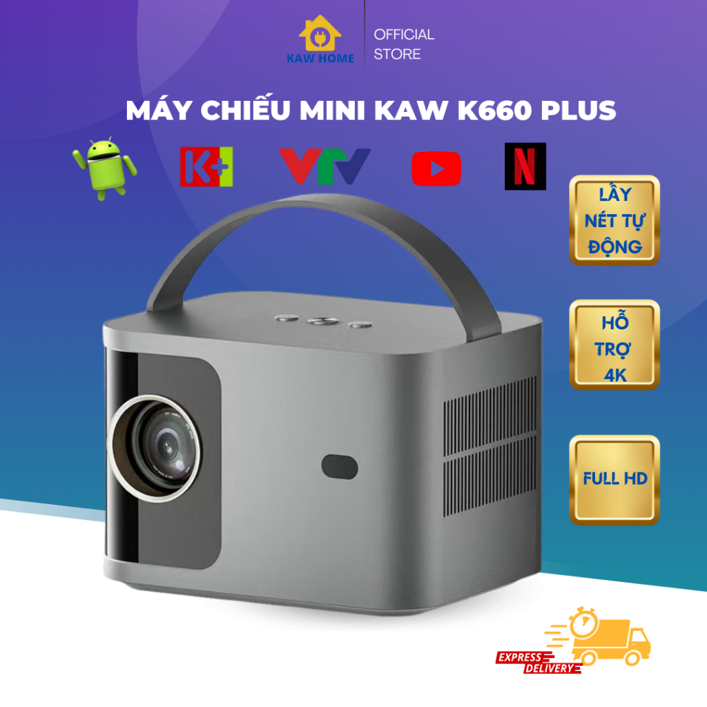 Máy Chiếu Mini Siêu Nét KAW K660 Nâng Cấp Chất Lượng Tốt, Độ Sáng Cao, Độ Phân Giải Full HD, BH 12T