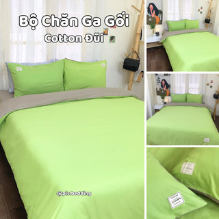 Bộ chăn ga gối cotton đũi - xanh nõn chuối phối be