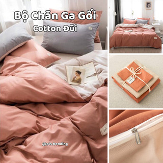 Bộ chăn ga gối cotton đũi - cam phối be